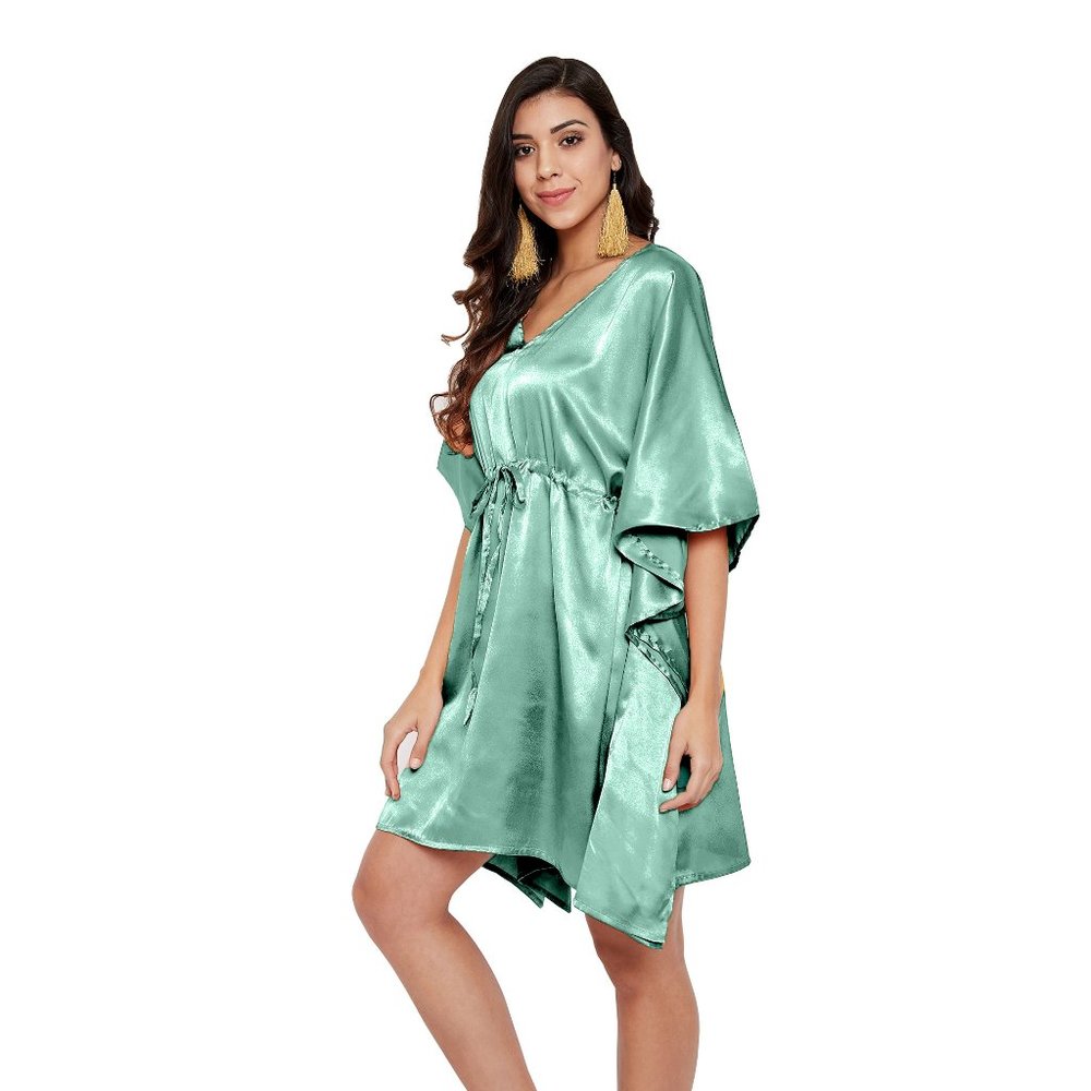 Women's Satin Solid Mini Night Dress Trendy Robe Kaftan Night Wear - Picture 3 of 6